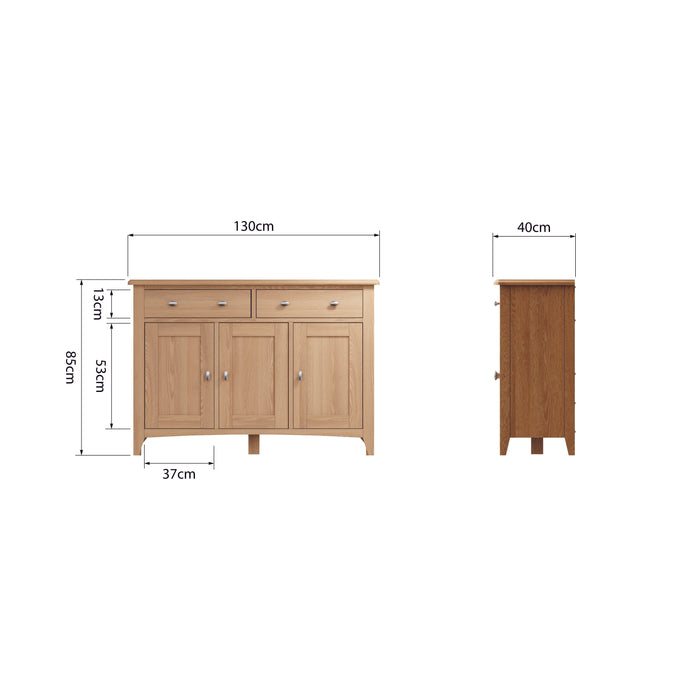 Gallery Oak 2 Drawer 3 Door Sideboard