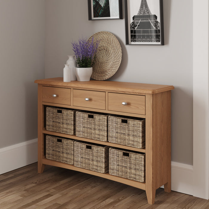 Gallery Oak 3 Drawer 6 Basket Cabinet