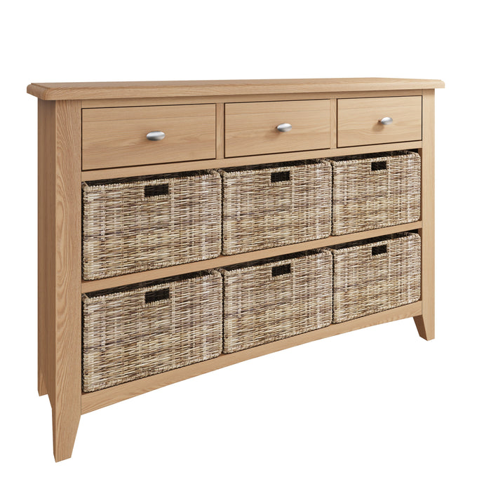 Gallery Oak 3 Drawer 6 Basket Cabinet