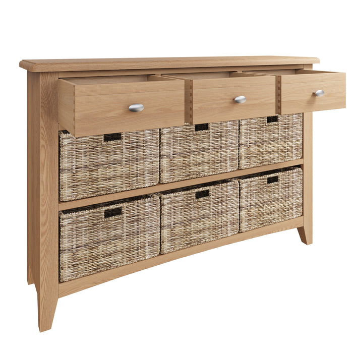 Gallery Oak 3 Drawer 6 Basket Cabinet