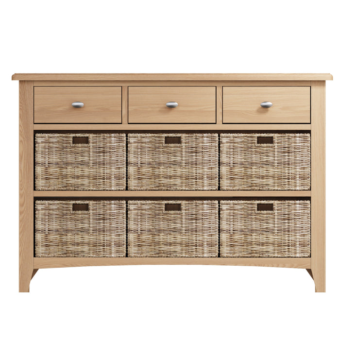 Gallery Oak 3 Drawer 6 Basket Cabinet