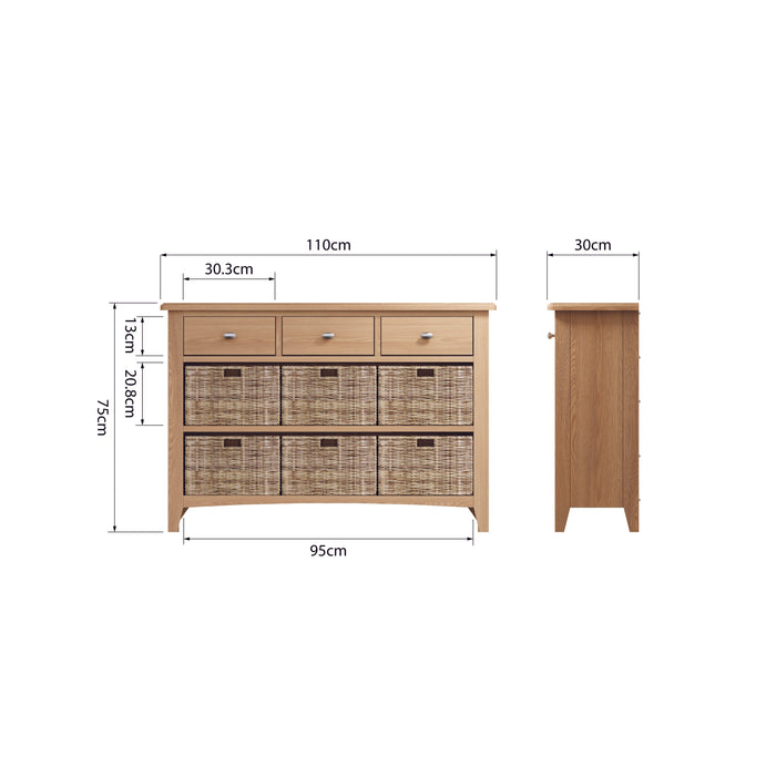 Gallery Oak 3 Drawer 6 Basket Cabinet