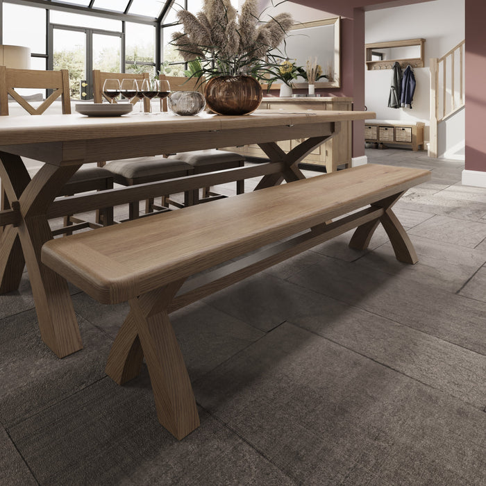 Weathered Oak 2m Cross Leg Dining Bench