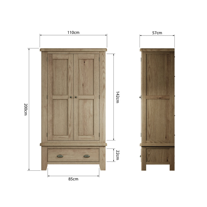 Weathered Oak 2 Door Wardrobe