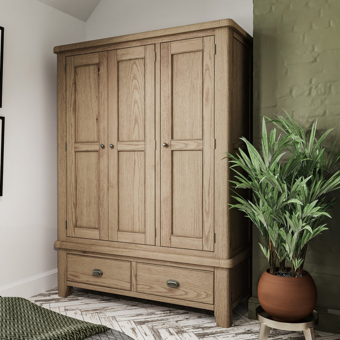 Weathered Oak 3 Drawer Wardrobe