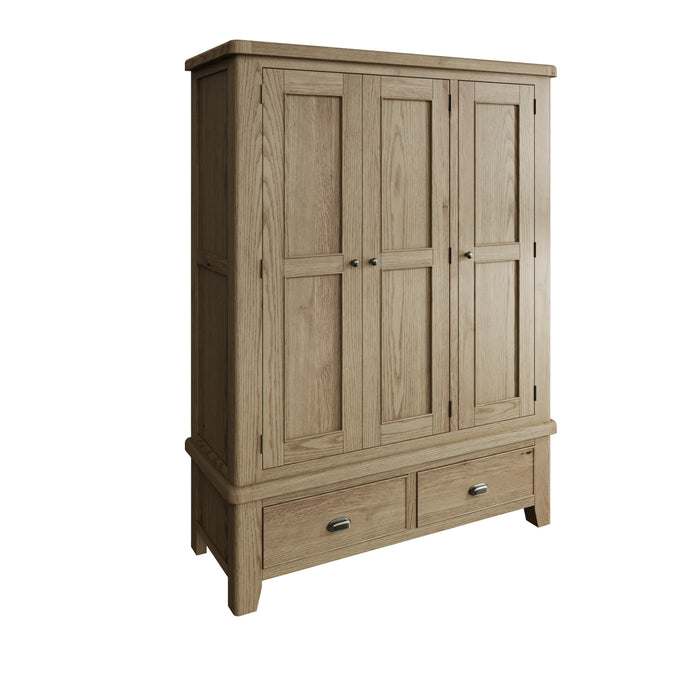 Weathered Oak 3 Drawer Wardrobe