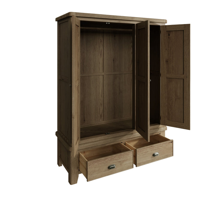 Weathered Oak 3 Drawer Wardrobe