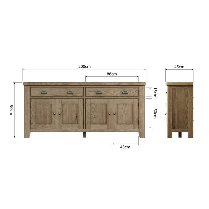 Weathered Oak 4 Door Sideboard