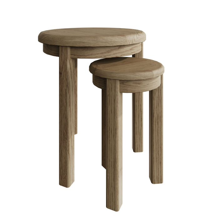 Weathered Oak Round Nest of 2 Tables