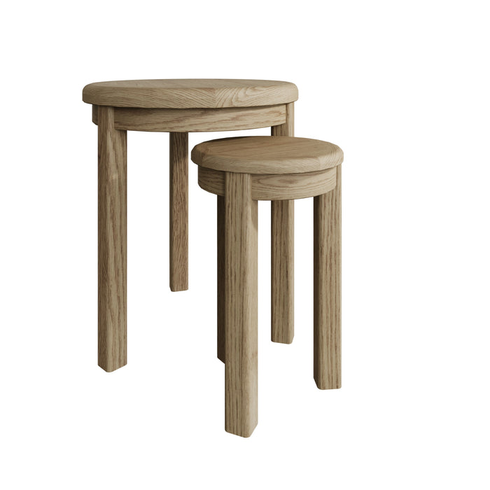 Weathered Oak Round Nest of 2 Tables