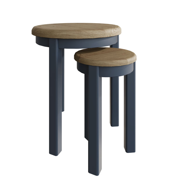 Weathered Oak Painted Round Nest of 2 Tables