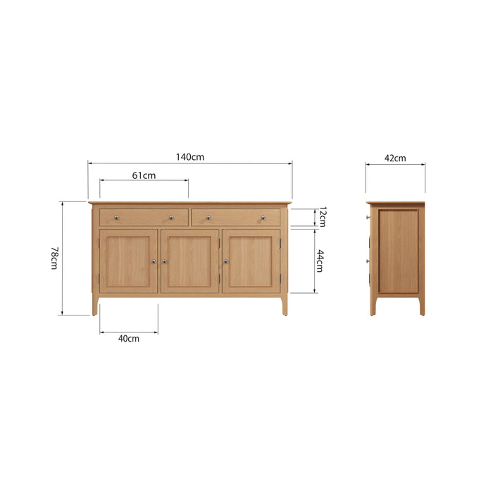 Belmont Oak Sideboard (3 Door, 2 Drawer)