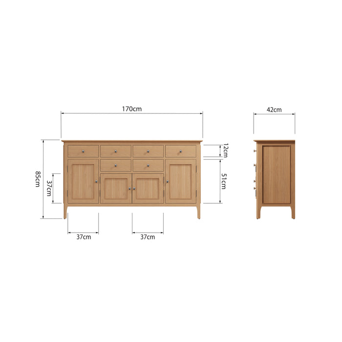 Belmont Oak Sideboard (4 Door, 6 Drawer)