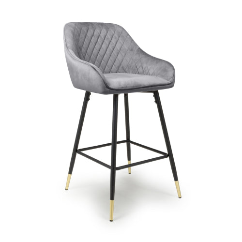Hannah Brushed Velvet Grey Bar Stool