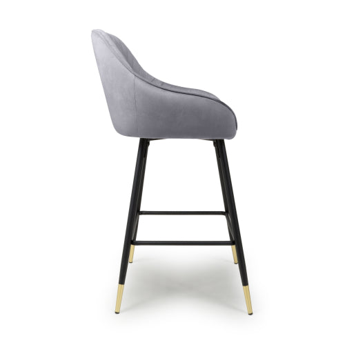 Hannah Brushed Velvet Grey Bar Stool