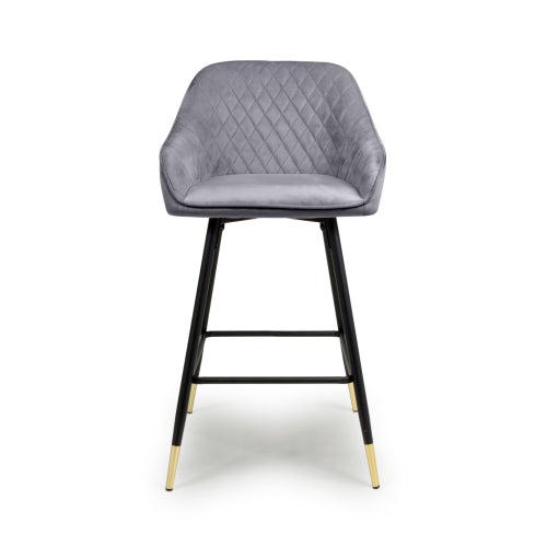 Hannah Brushed Velvet Grey Bar Stool